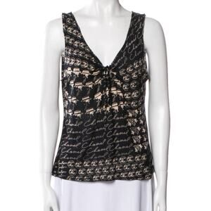 Chanel Black Interlocking CC Logo sleeveless top L sz